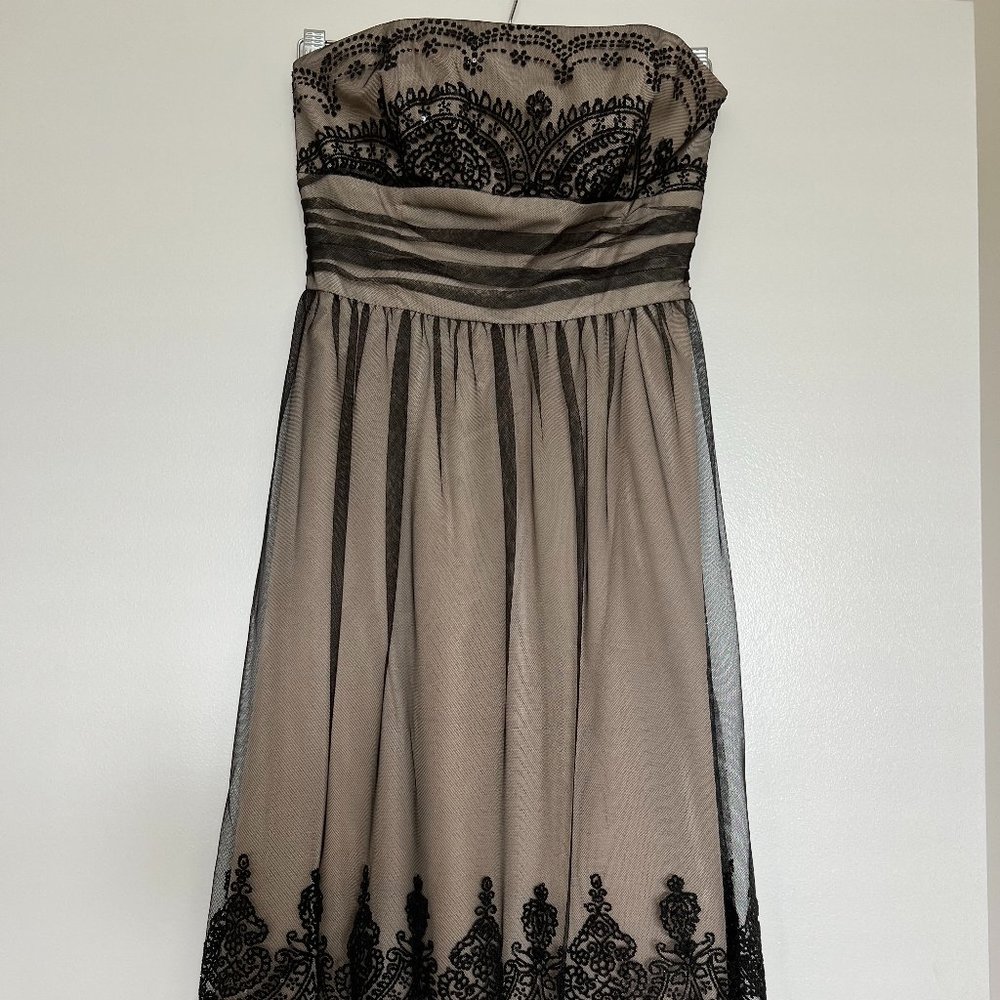David's Bridal Black and Champagne strapless dress